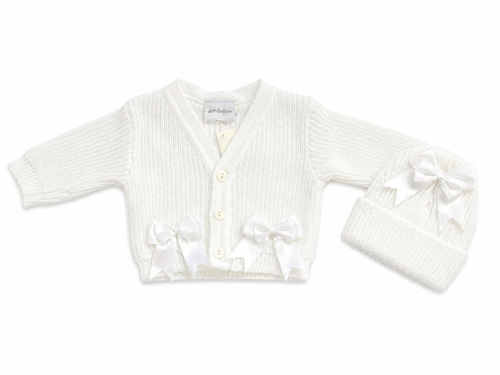 Baby Girl Satin Bow Cardigan & Hat Set