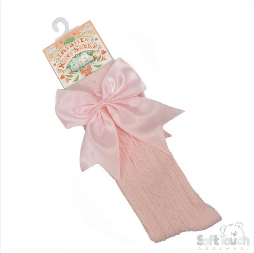 Baby Pink Knee High Bow Socks