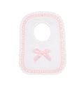 White & Pink Satin Bow & Frill Bib