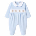 Baby Boy Velour Smocked Teddy Bear Sleepsuit
