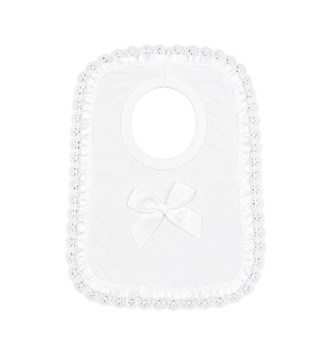 White Satin Bow & Frill Bib