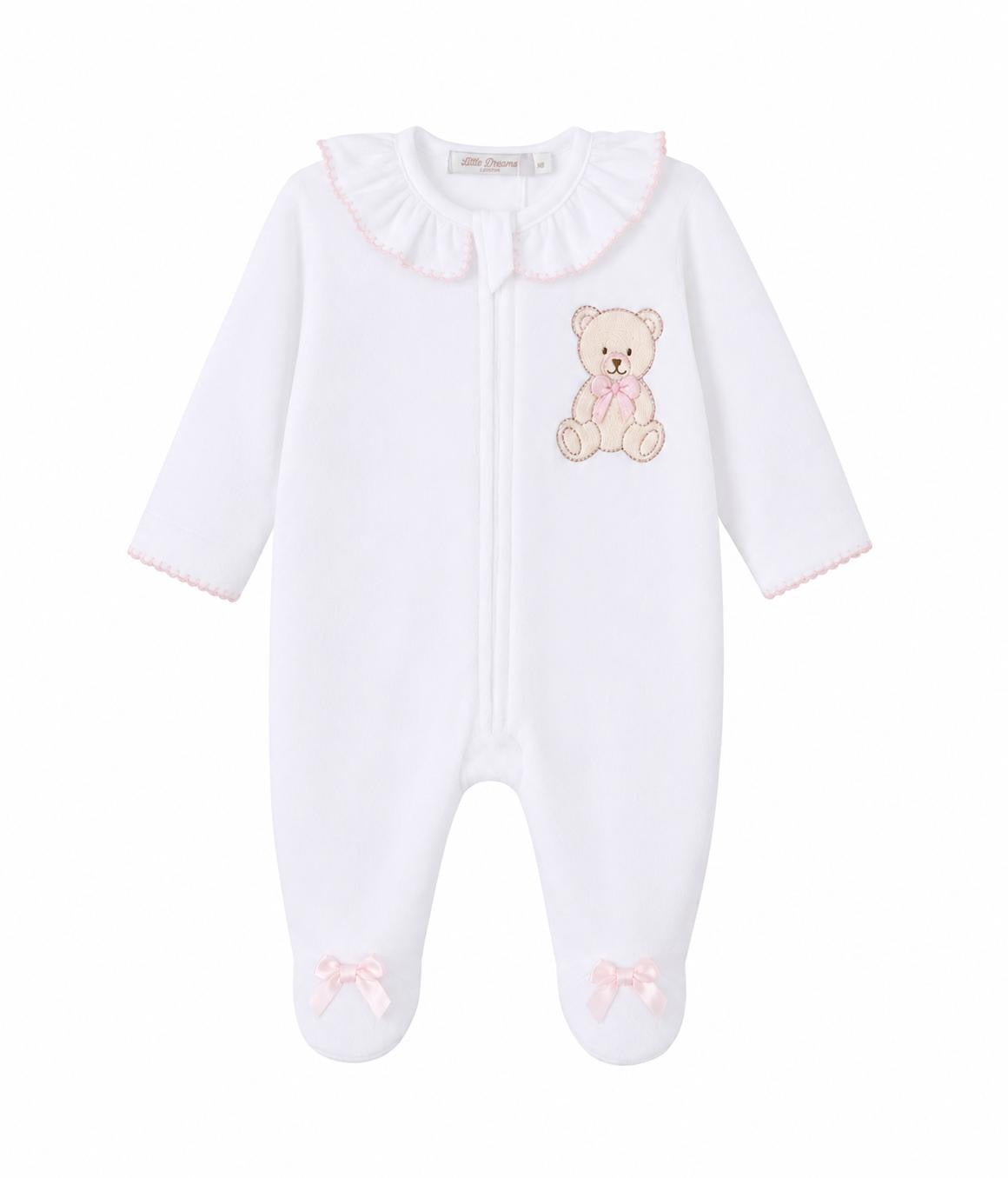 Baby Girl Velour Teddy Bear Sleepsuit