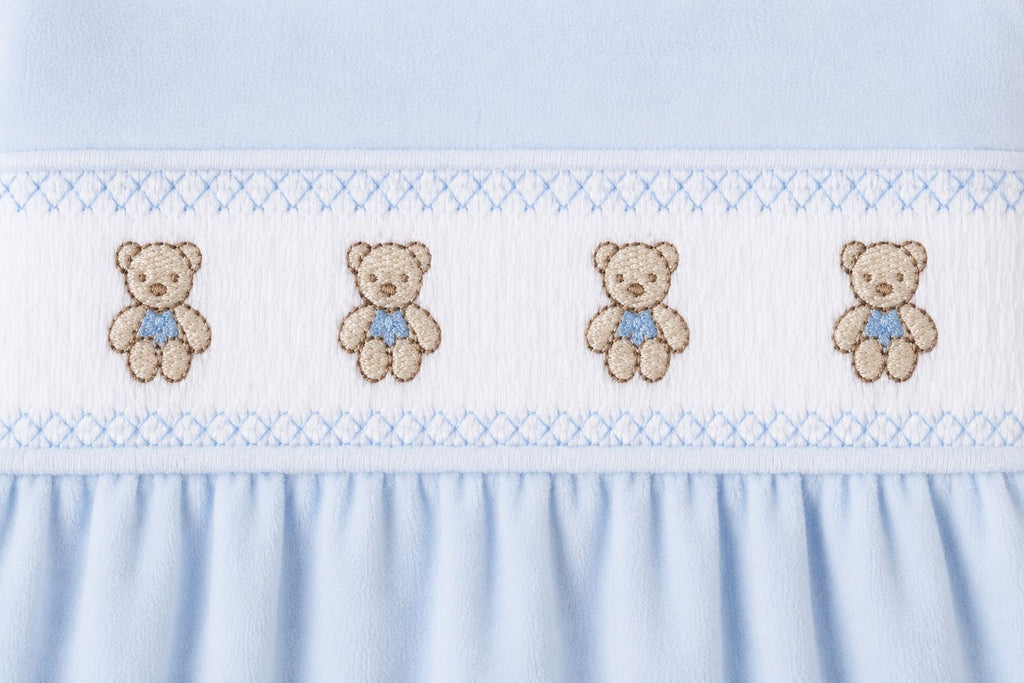 Baby Boy Velour Smocked Teddy Bear Sleepsuit