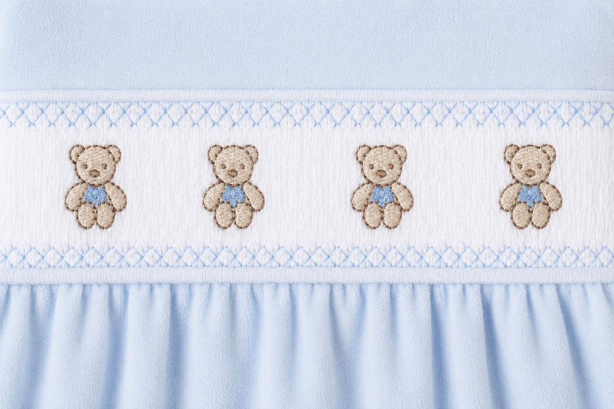 Baby Boy Velour Smocked Teddy Bear Sleepsuit