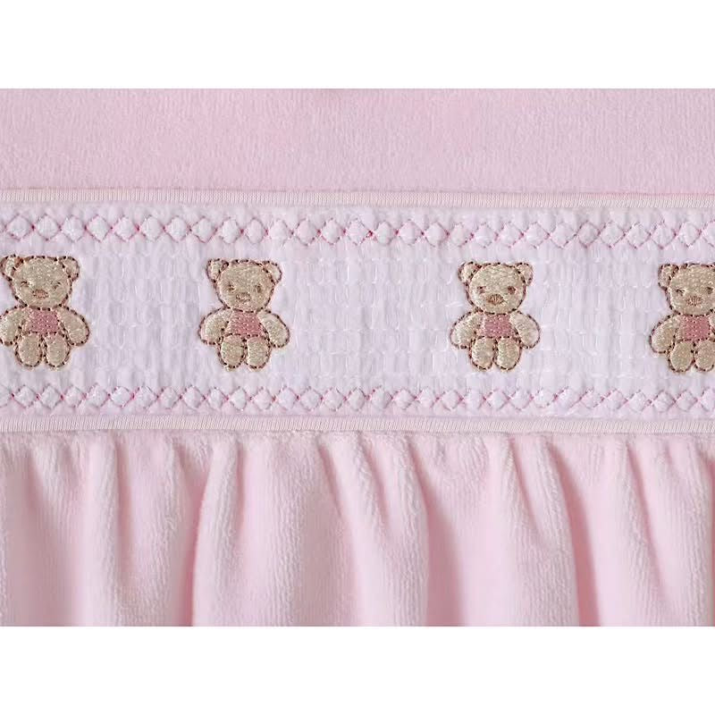 Baby Girl Velour Smocked Teddy Bear Sleepsuit
