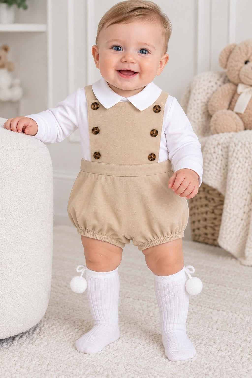 Baby Boy Spanish Dungaree Romper & Shirt Set