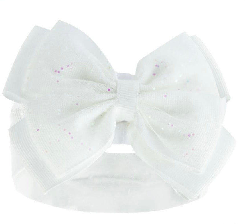 White Glitter Bow Headband