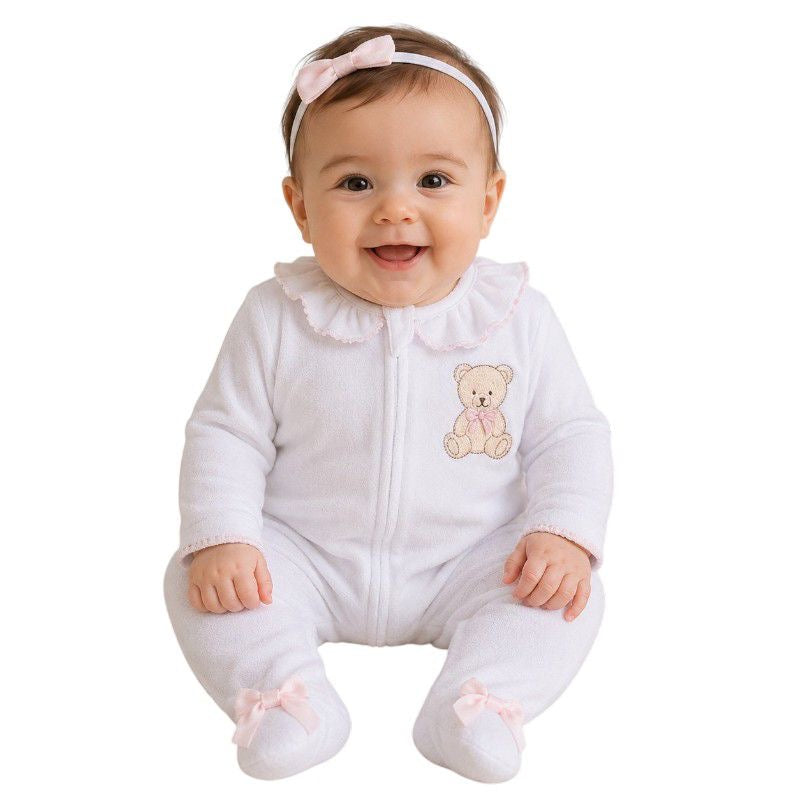 Baby Girl Velour Teddy Bear Sleepsuit