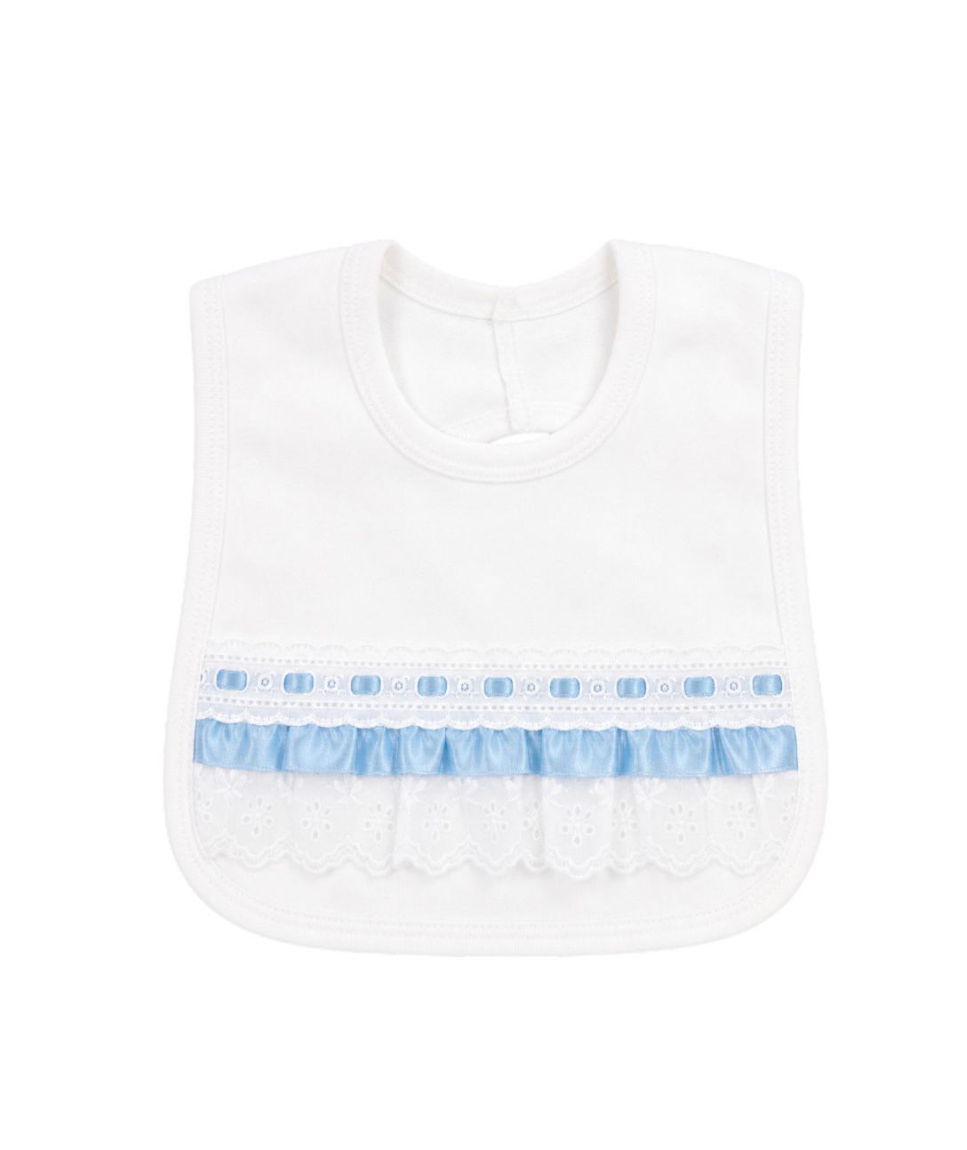 White & Blue Satin Frilly Bib