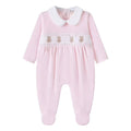 Baby Girl Velour Smocked Teddy Bear Sleepsuit
