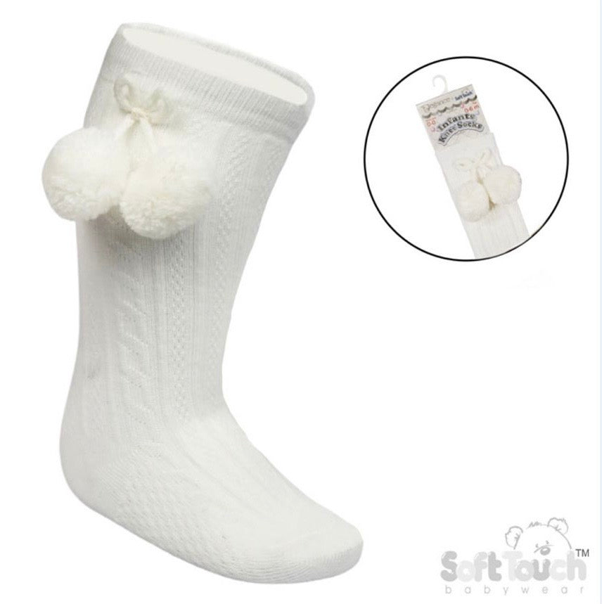 Ivory knee High PomPom Socks