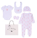 White & Pink Bear Print 5pc Layette Set