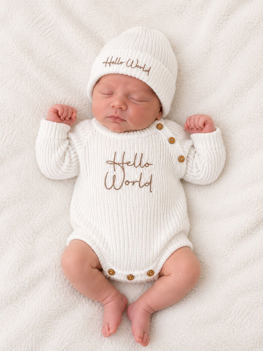 Unisex Hello World Romper & Hat Set