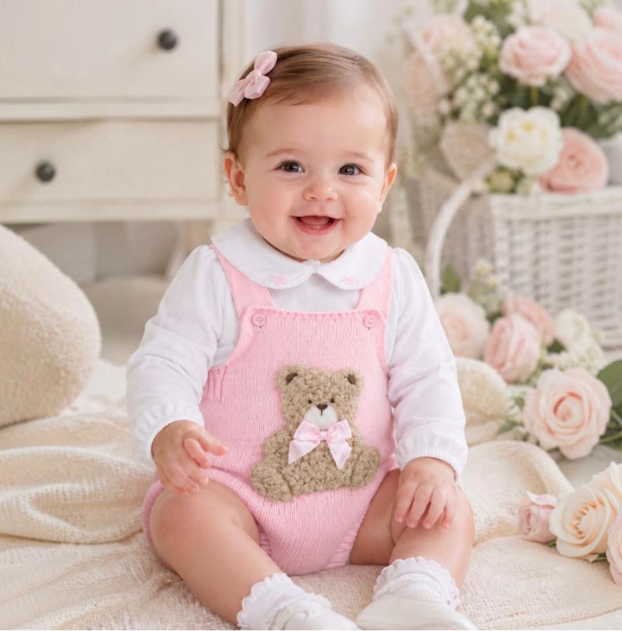 Baby Girl Pex 2-Piece Teddy Bear Dungaree set