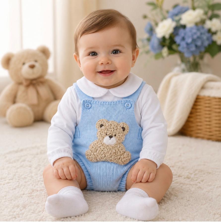 Baby Boy Pex 2-Piece Teddy Bear Dungaree Set