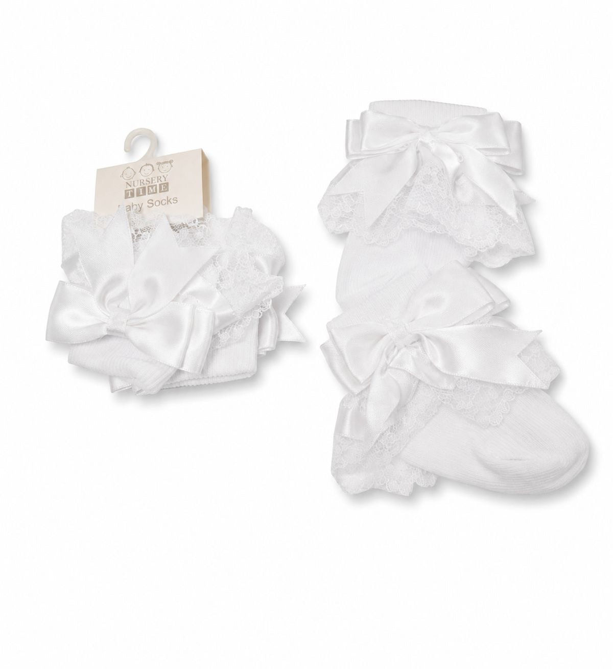 White Frilly Satin Bow Socks